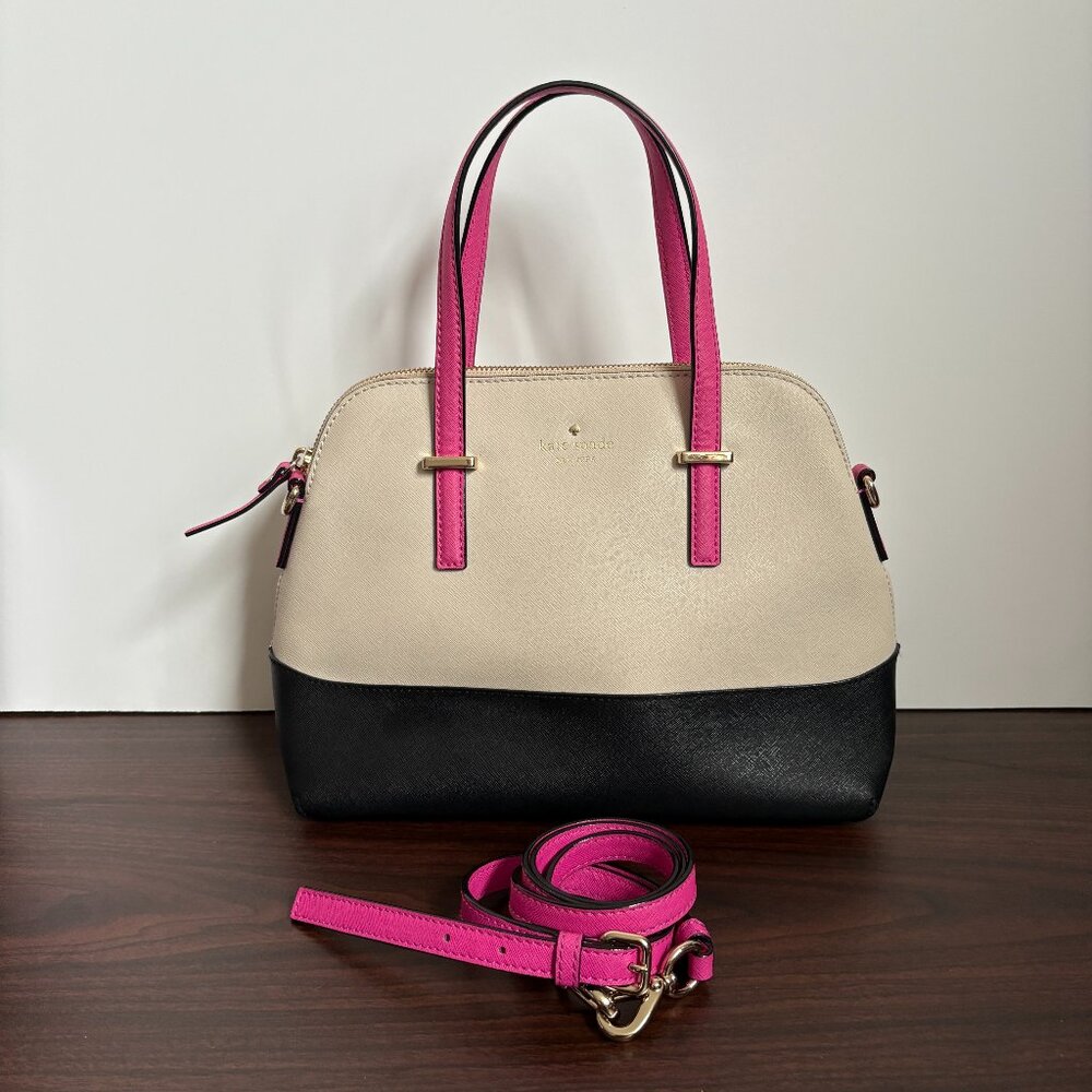 Kate Spade Cedar Street Maise Handbag Black, Pink, Cream Crossbody Quiet Luxury